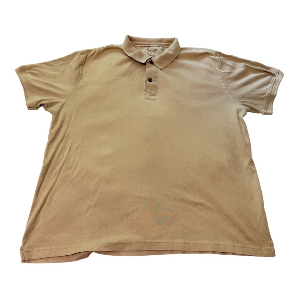Van Heusen Polo Shirt Size L Mens Tan 100% Cotton Short Sleeve